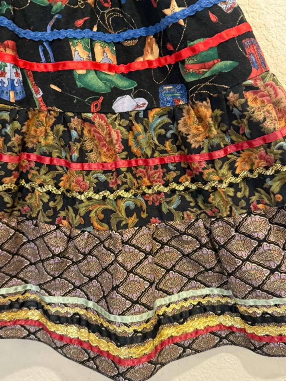 Celestial Western Maximalist Tiered Skirt Vintage London Bridge Mondiki L/XL